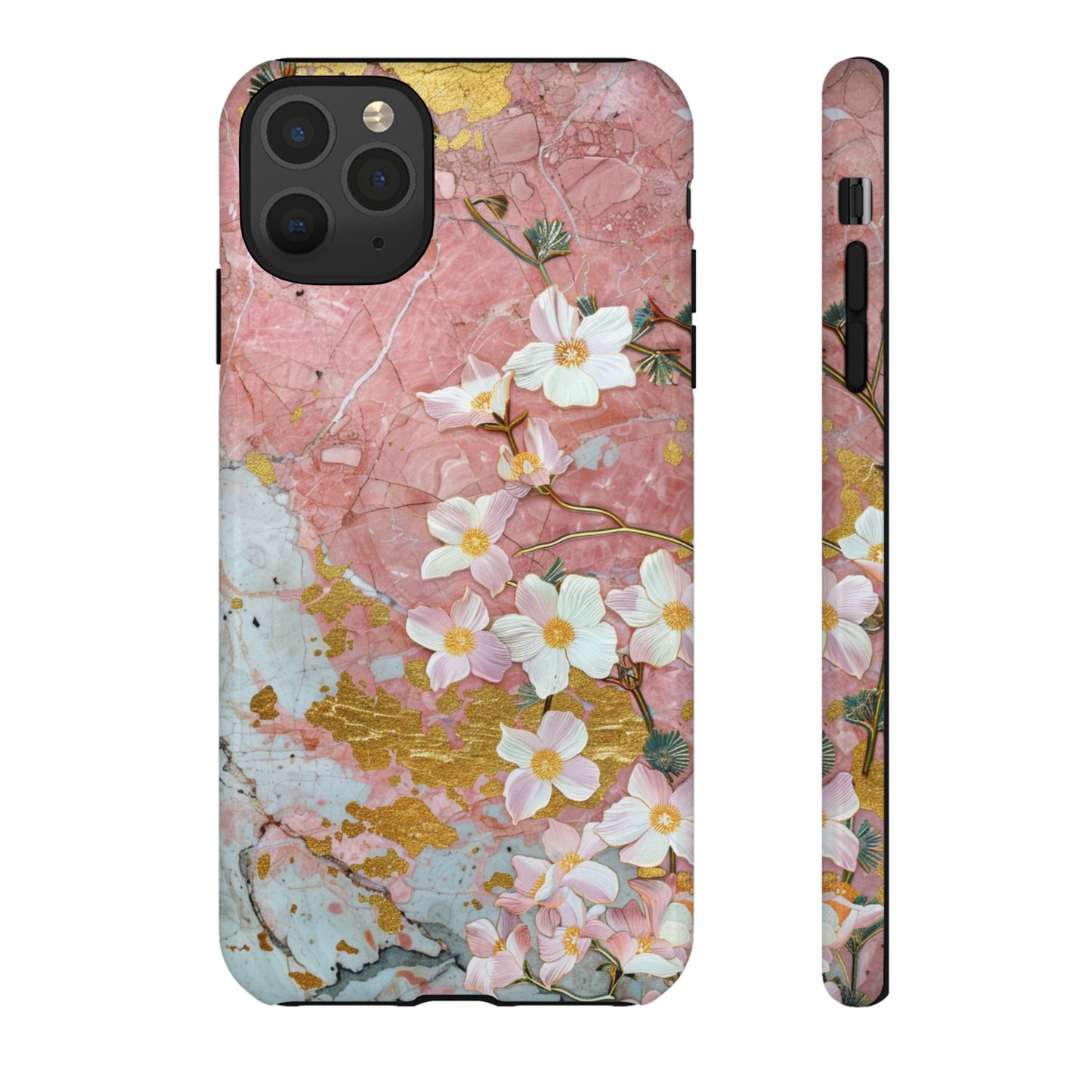 Pink Forget Me Nots Gold Floral Phone Case