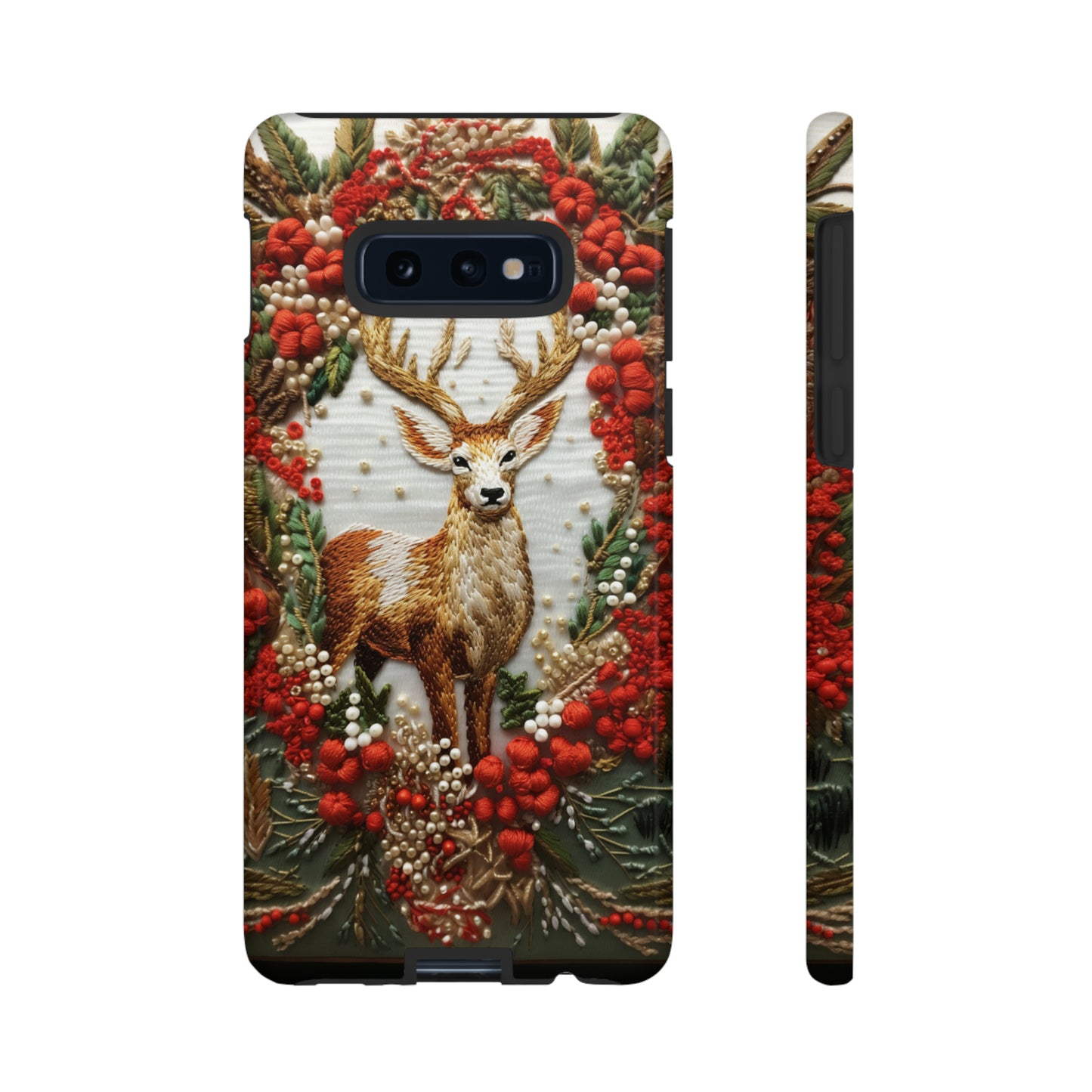 Embroidery Christmas Deer Floral Phone Case