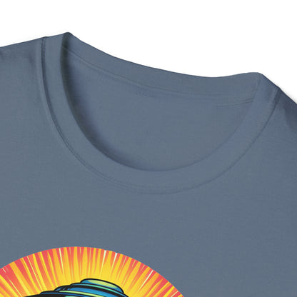 Trippy UFO Galactic Tee - Unisex Cosmic Alien Encounter T-Shirt, Vibrant Space Design