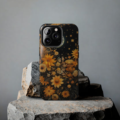 Cottagecore Floral Sun Moon Stars iPhone Case | Embrace Mystical Nature's Beauty