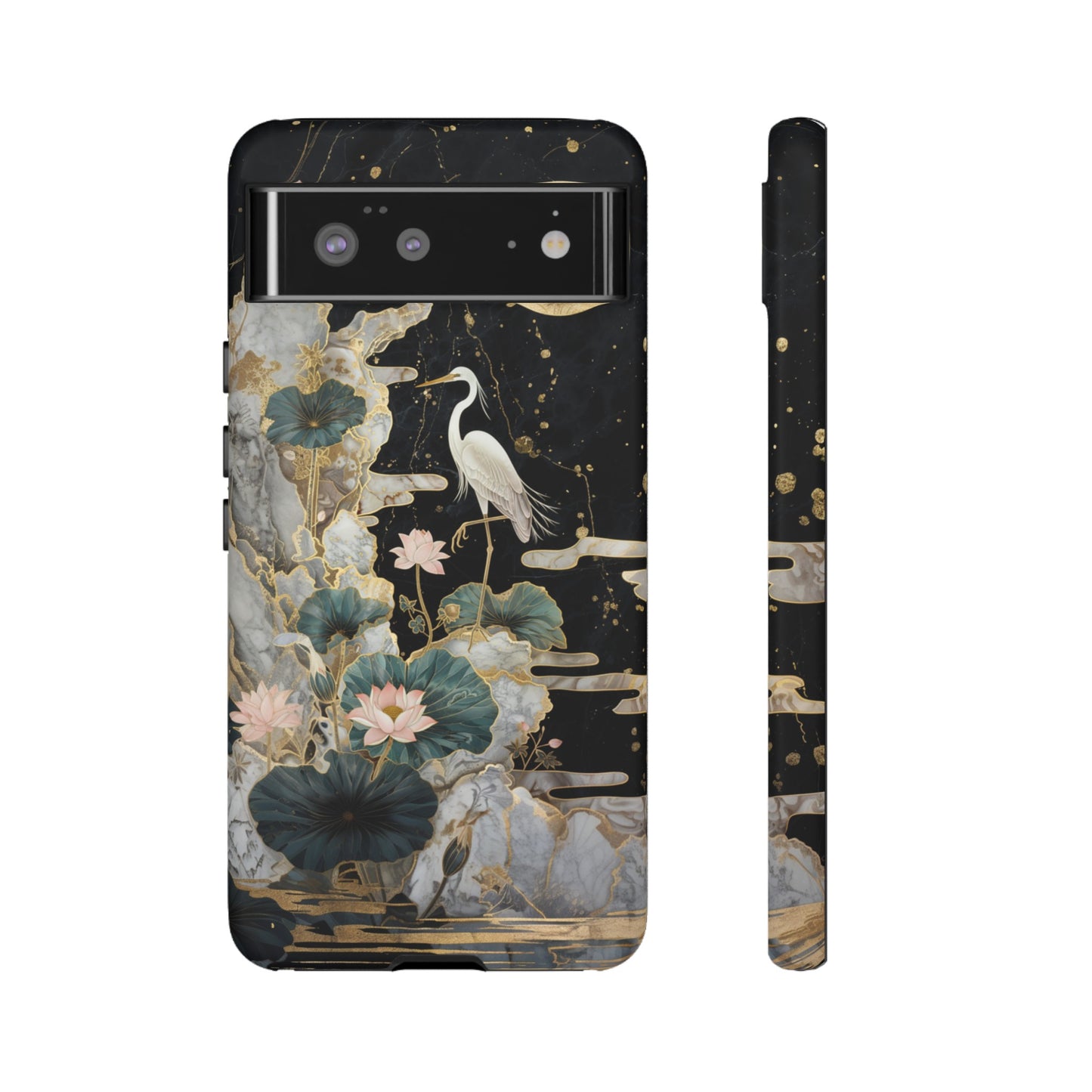 Heron and Moon Floral Zen Art Phone Case