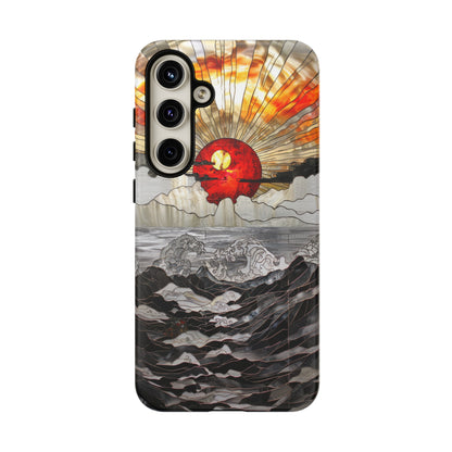 Japanese Rising Sun Phone Case Stained Glass Ocean Wave Phone Cover iPhone 15 Case