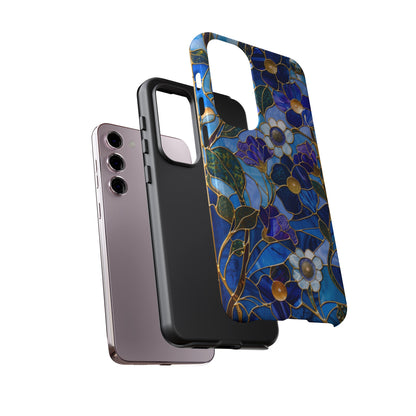 Blue Floral Stained Glass Gold Inlay Wild Flowers Phone Case