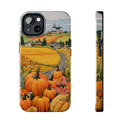 Harvest Hues: Halloween Pumpkin Patch | Embroidered Landscape for iPhone Range