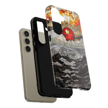 Japanese Rising Sun Phone Case Stained Glass Ocean Wave Phone Cover iPhone 15 Case