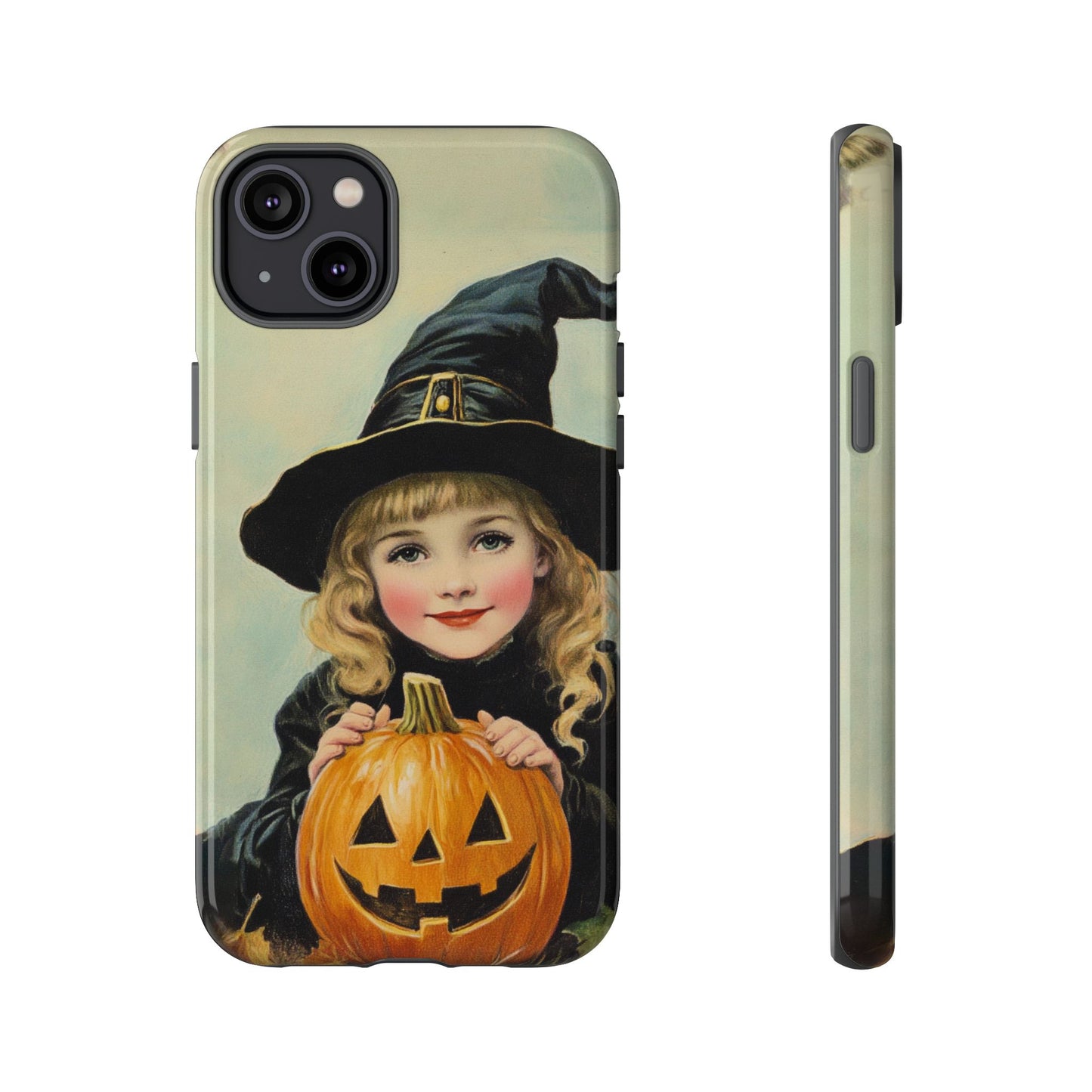 Vintage Halloween Card Witch and Jack-o'-lantern Phone Cover