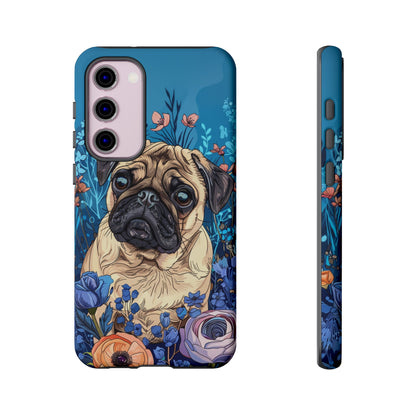 Cute Pug Dog Blue Floral Design Phone Case