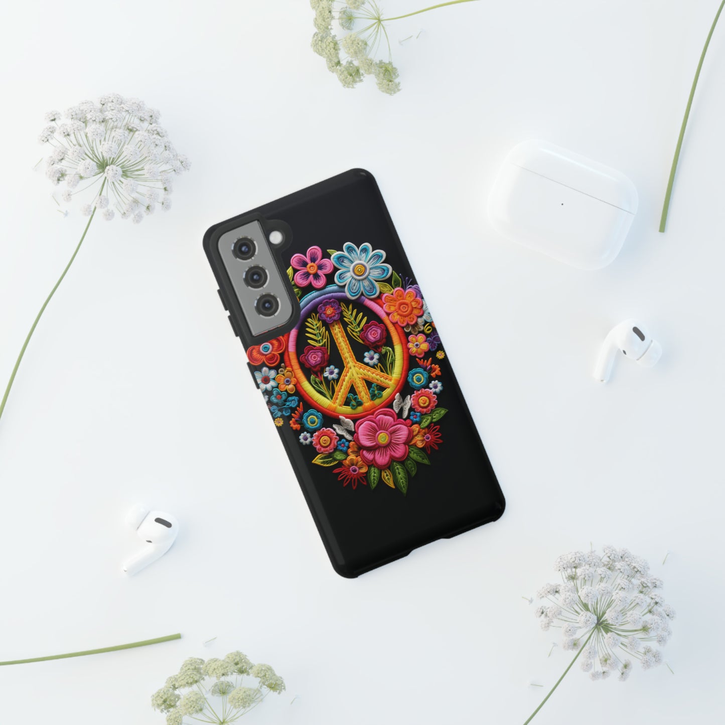 Peace Sign Embroidery Floral Hippie Style Phone Case