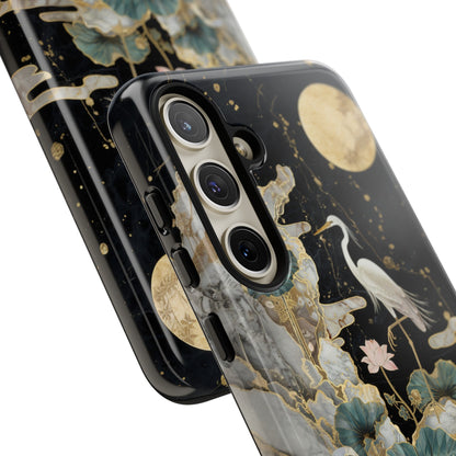 Heron and Moon Floral Zen Art Phone Case