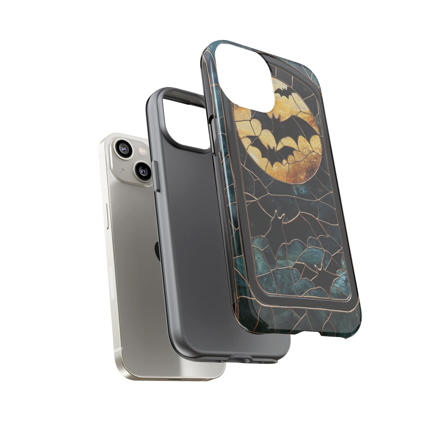 Halloween Phone Case Bats Stained Glass Style Spooky Moon Phone Cover