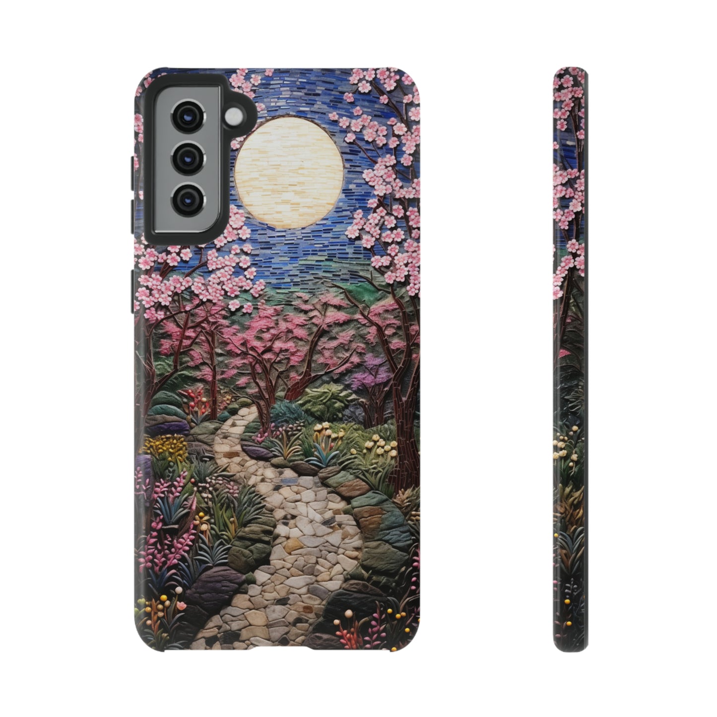 Full moon walk floral mosaic on iPhone 15 case