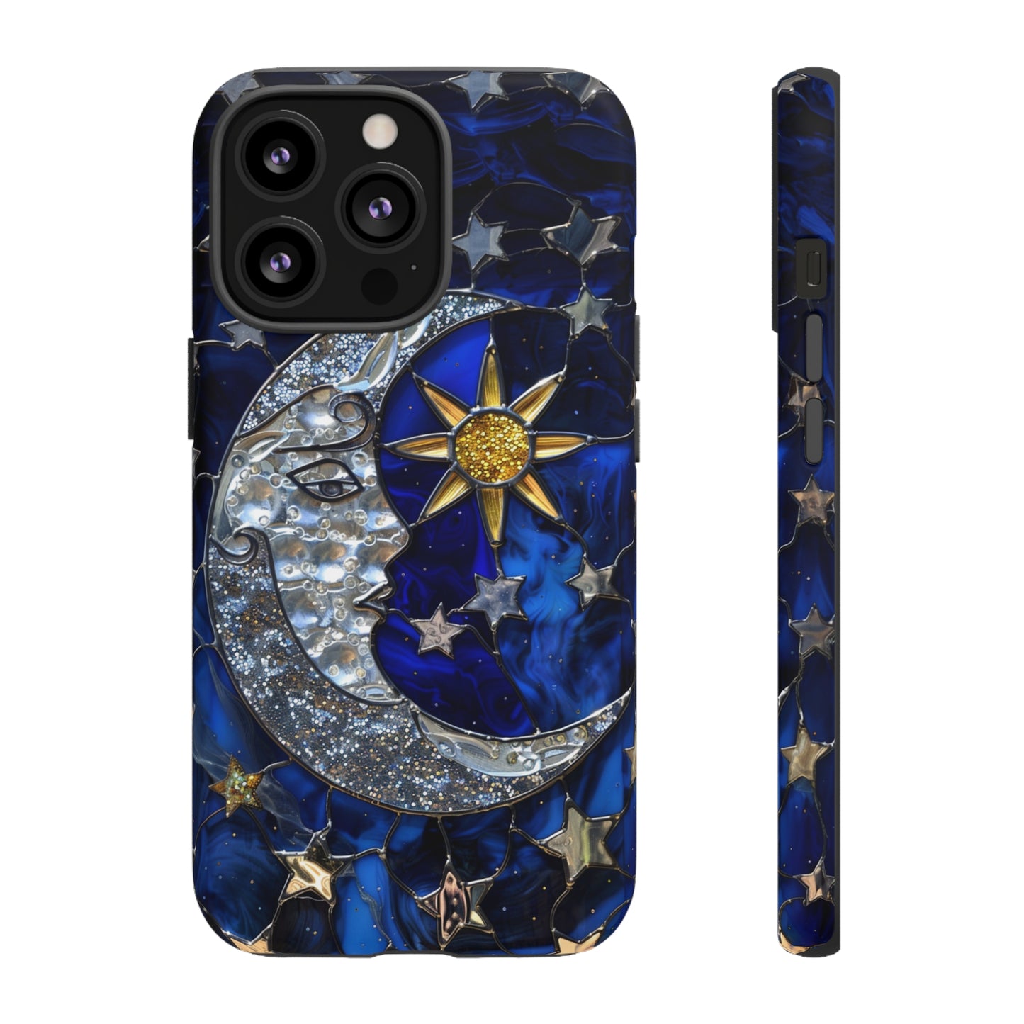 Cosmic Moon & Stars Stained Glass Starry Night Phone Case