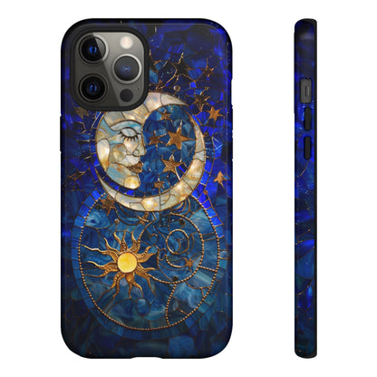 Celestial Stained Glass Moon and Stars Phone Case, Night Sky iPhone 15 Case