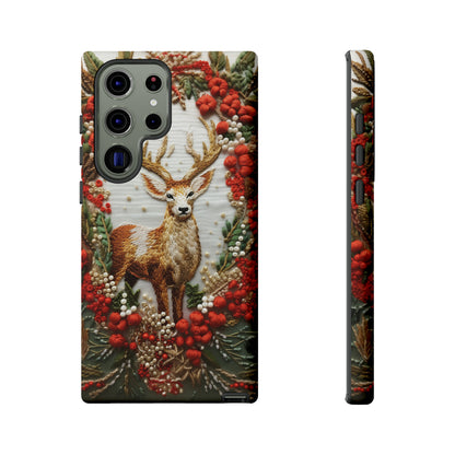 Embroidery Christmas Deer Floral Phone Case