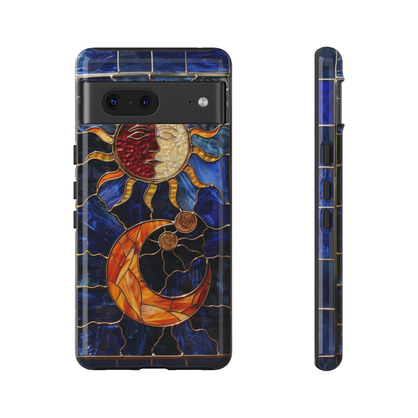 Celestial Stained Glass Moon and Stars iPhone 15 Case