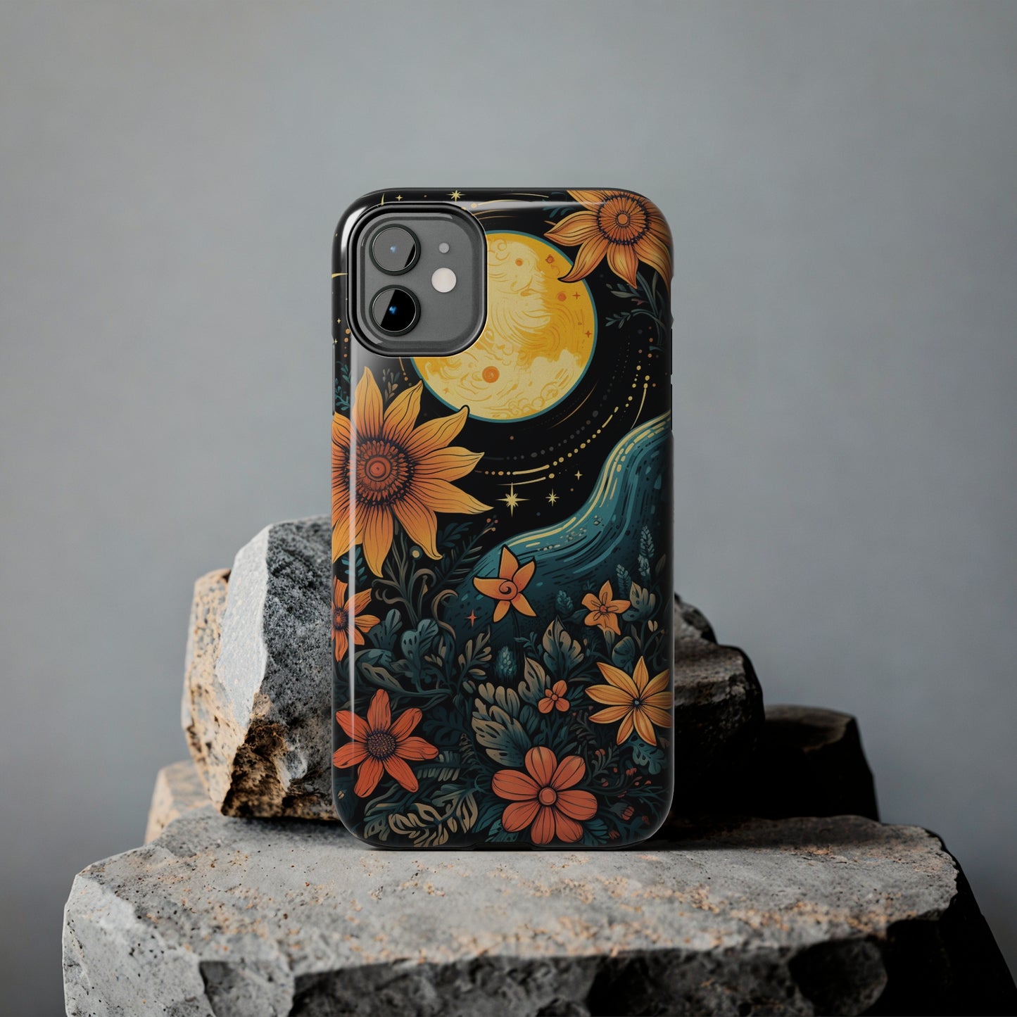 Boho Meets Cottagecore: Floral Sun, Moon & Stars iPhone Case – A Celestial Delight