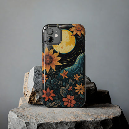 Boho Meets Cottagecore: Floral Sun, Moon & Stars iPhone Case – A Celestial Delight