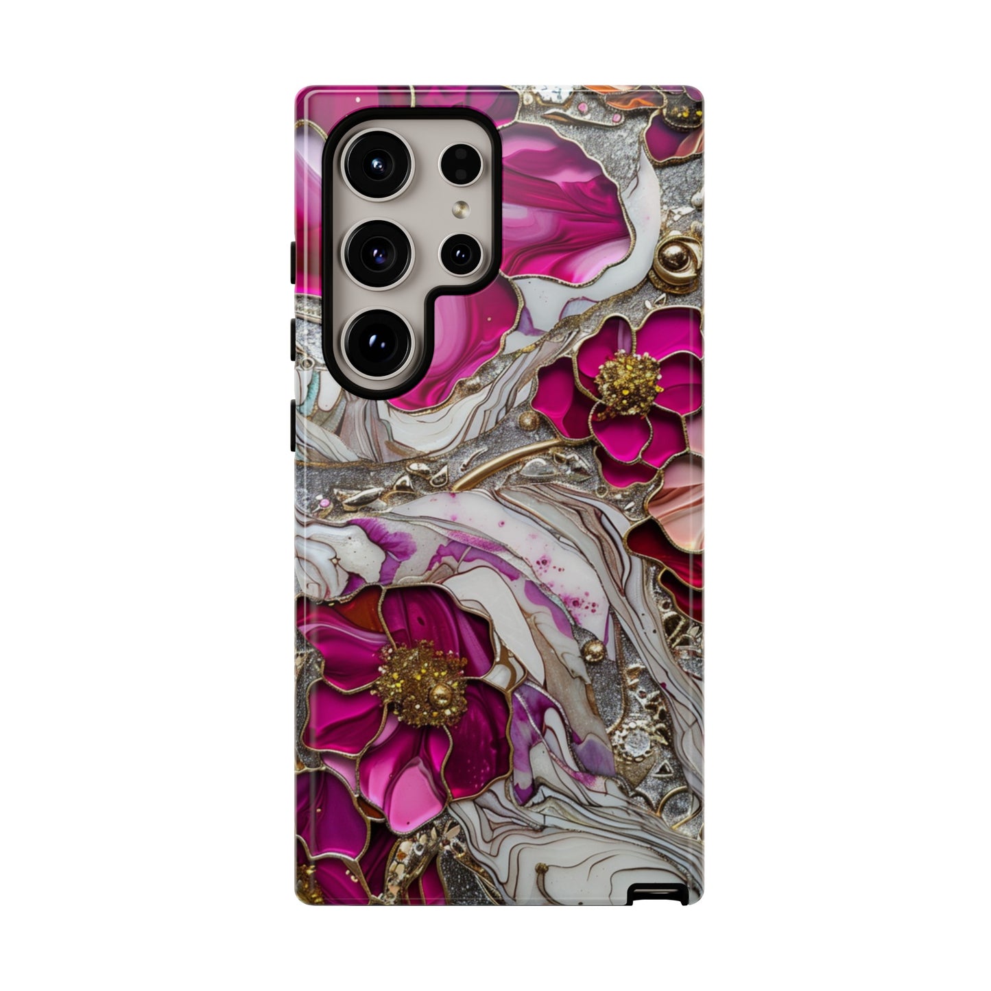 Stained glass magenta floral paisley phone case for iPhone 15