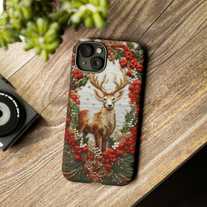 Embroidery Christmas Deer Floral Phone Case