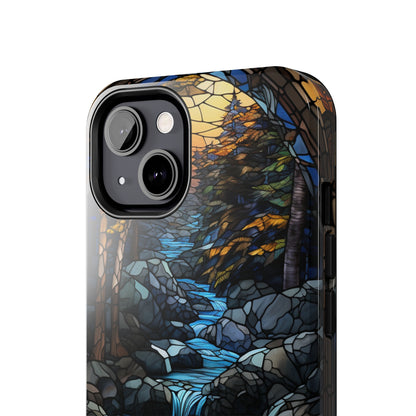 Stained Glass Stone Bridge and River Phone Case: Art Nouveau Floral Design | Bohemian Elegance Compatible with iPhone 14 Pro Max