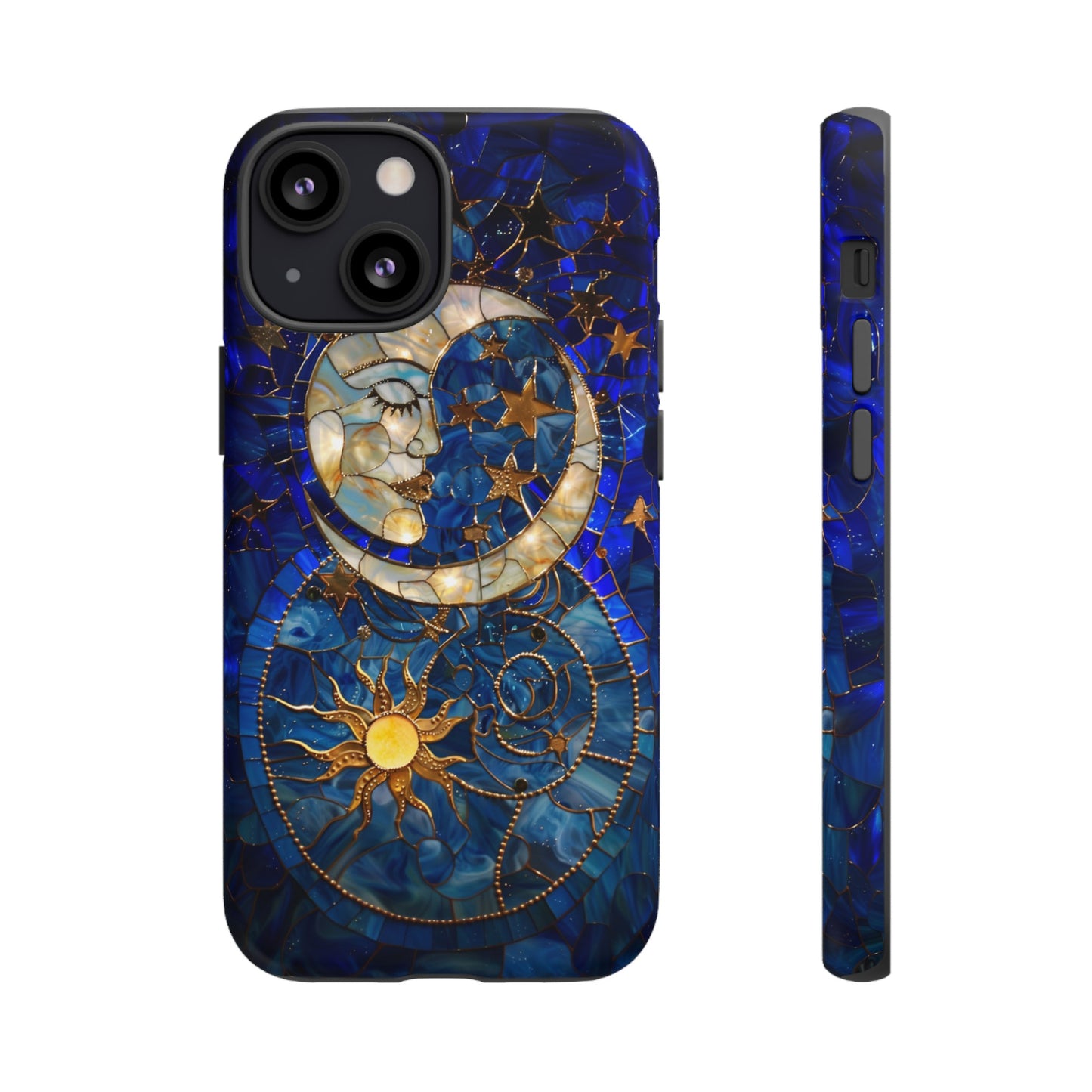 Celestial Stained Glass Moon and Stars Phone Case, Night Sky iPhone 15 Case