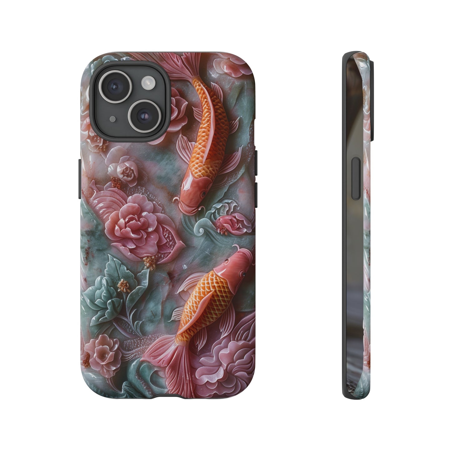 Pink Marble Fish Asian Jade Carving Koi Art Phone Case