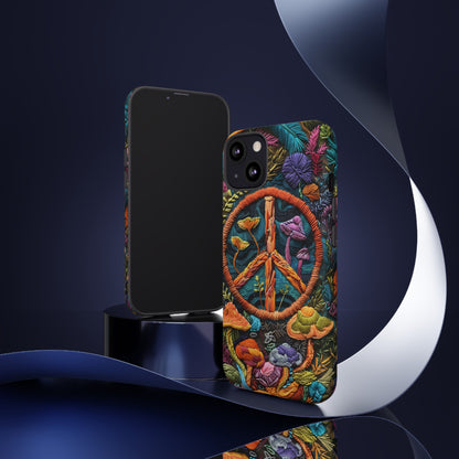 Embroidery Style Magic Mushrooms and Peace Sign Phone Case