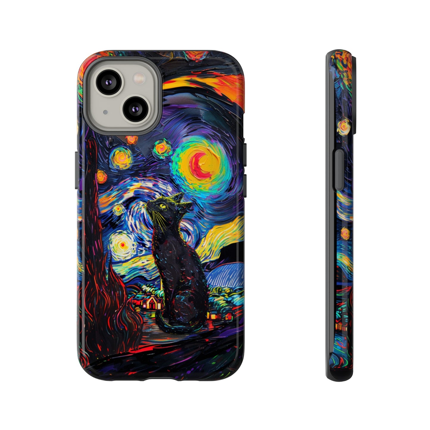 Starry Night Black Cat Van Gogh Painting Art Phone Case