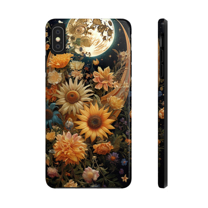 Celestial Charm: iPhone Case with Boho Cottagecore Fusion of Floral, Sun, Moon & Stars