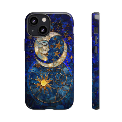 Celestial Stained Glass Moon and Stars Phone Case, Night Sky iPhone 15 Case