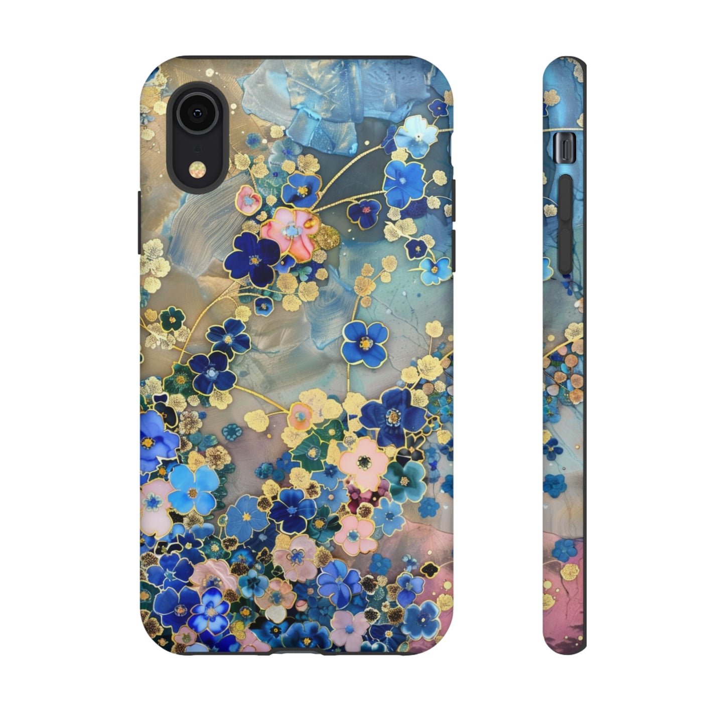 Forget Me Nots Gold Color Splash Floral Design Phone Case