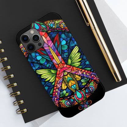 Peace Stained Glass Tough iPhone Case | Trippy Psychedelic Art Flowers Floral Aesthetic Retro iPhone 14 Plus 13 12 7 8 Se Trendy Hippie Boho