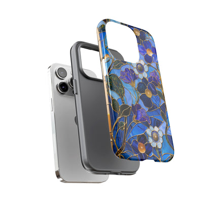 Blue Floral Stained Glass Gold Inlay Wild Flowers Phone Case