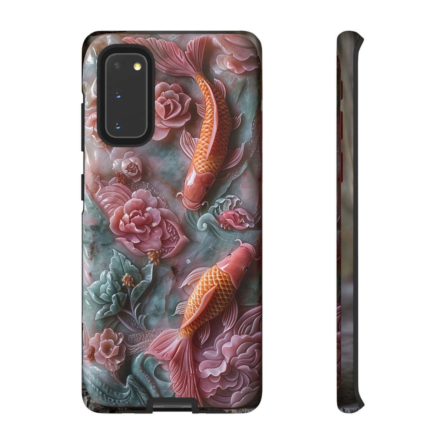 Pink Marble Fish Asian Jade Carving Koi Art Phone Case