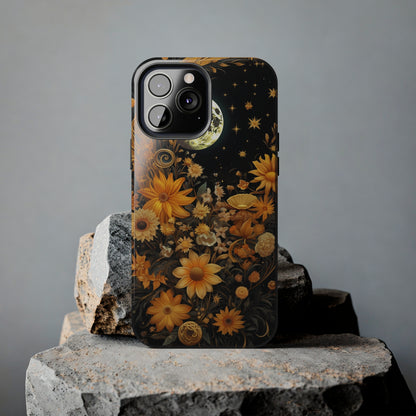 Cottagecore Floral Sun Moon Stars iPhone Case | Embrace Mystical Nature's Beauty