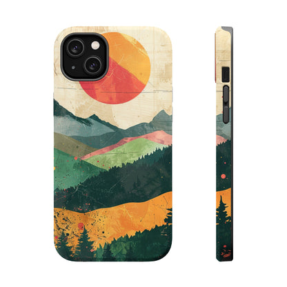 Retro Mountain Sunset Orange and Red MagSafe Phone Case