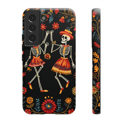 Dead Can Dance, iPhone 15 case, Floral Embroidery Skeletons | Whimsical Dance of the Departed for Google Pixel, iPhone & Samsung Galaxy