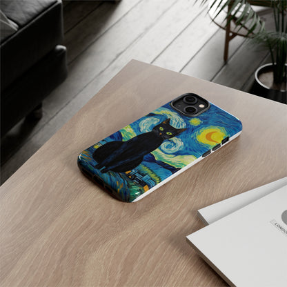 Starry Night Van Gogh Black Cat iPhone, Samsung Galaxy, Google Pixel  Case | Embrace Artistic Whimsy and Feline Charm