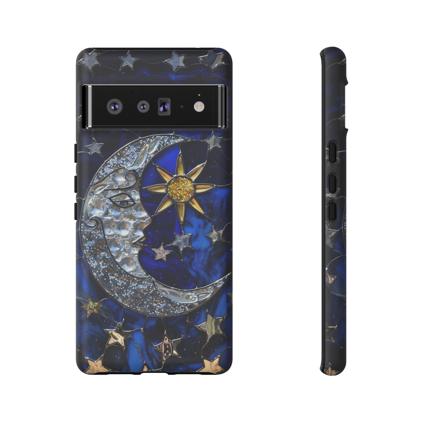 Cosmic Moon & Stars Stained Glass Starry Night Phone Case