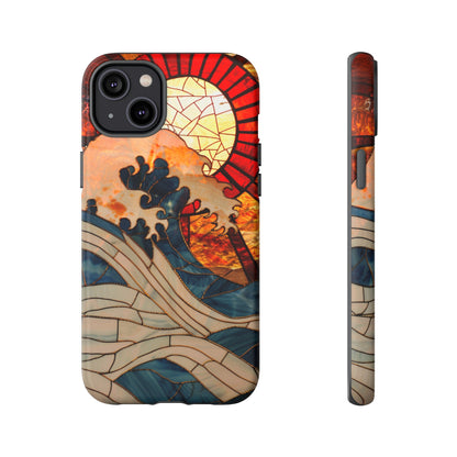 Japanese Rising Sun Phone Case Stained Glass Ocean Wave