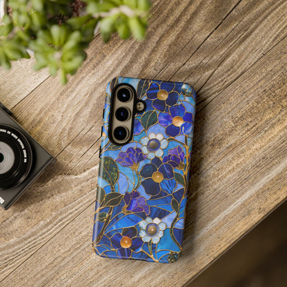 Blue Floral Stained Glass Gold Inlay Wild Flowers Phone Case