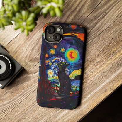 Starry Night Black Cat Van Gogh Painting Art Phone Case