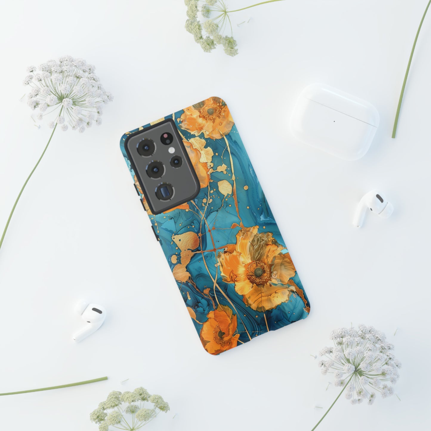 Gold Poppies Color Splash Floral Design Phone Case