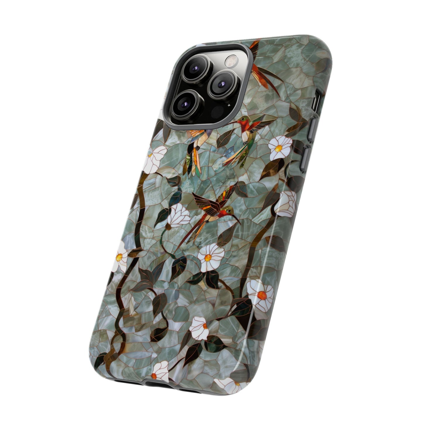 Stained Glass Hummingbirds and Flowers iPhone Case