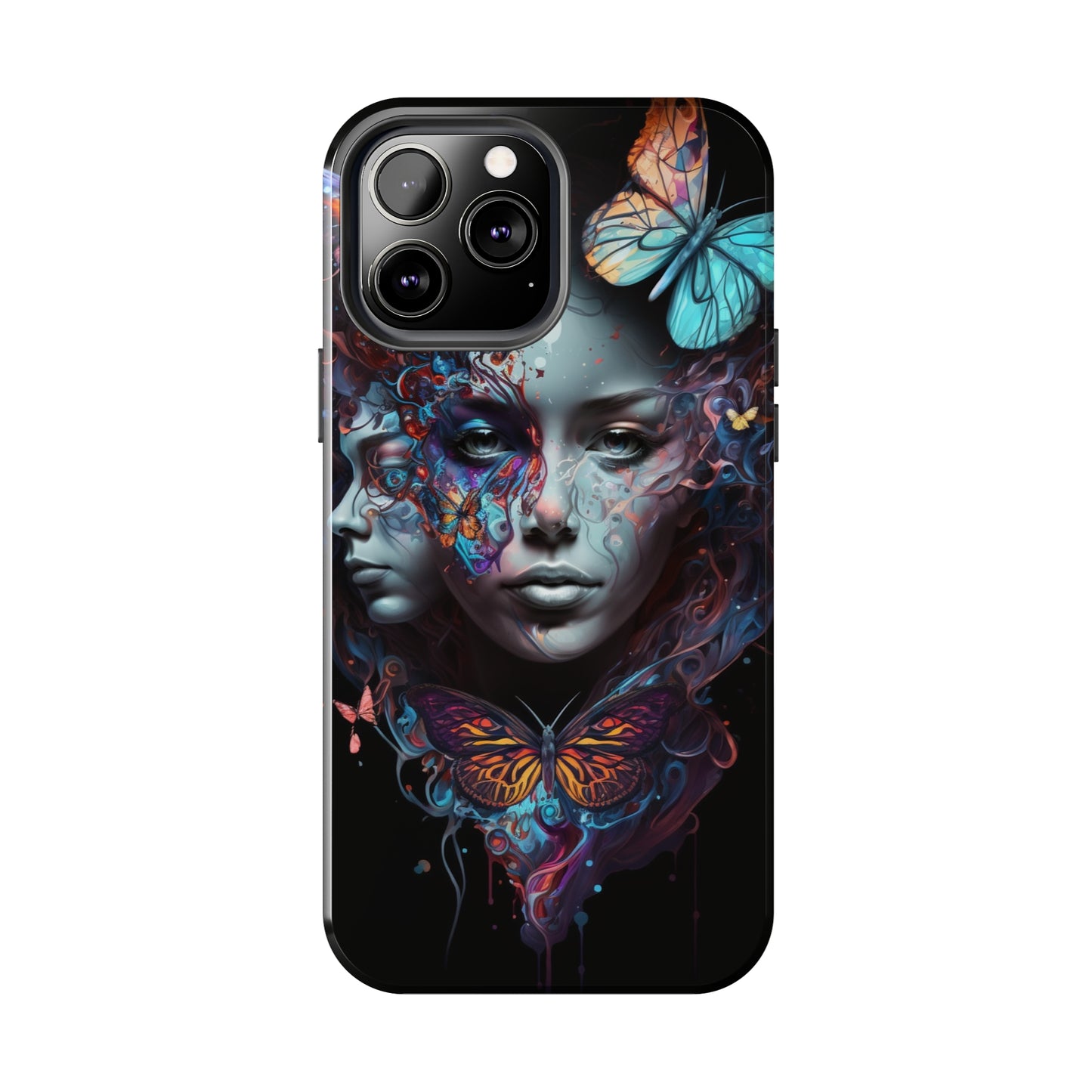 Synthwave Butterfly Girl Trippy Fantasy Art iPhone Case | Embrace the Futuristic Vibe with Whimsical Artistry