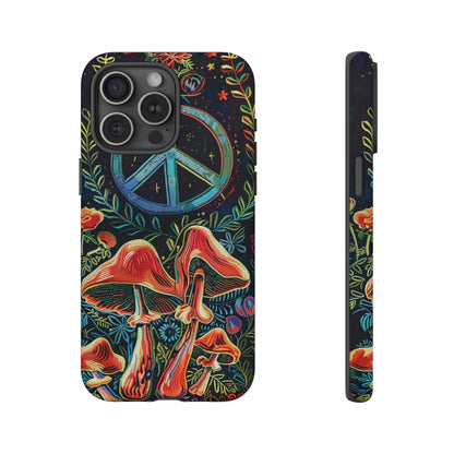 Embroidery Style Magic Mushrooms and Peace Sign Phone Case