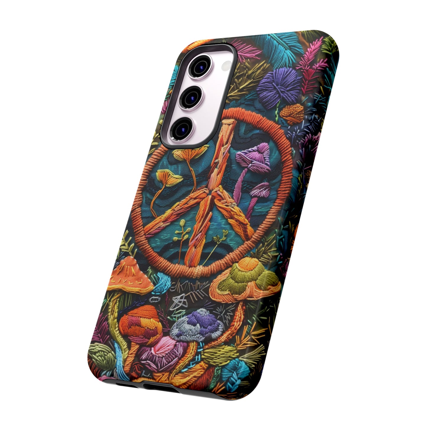 Embroidery Style Magic Mushrooms and Peace Sign Phone Case