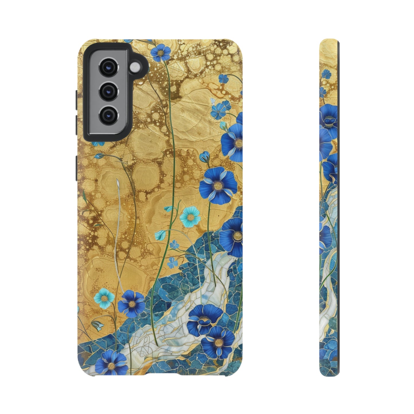 Forget Me Nots Gold Color Splash Floral Design Phone Case