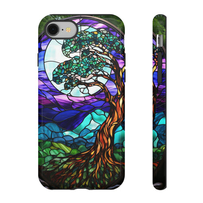 Stained Glass Mosaic Tile Tree in Moonlight