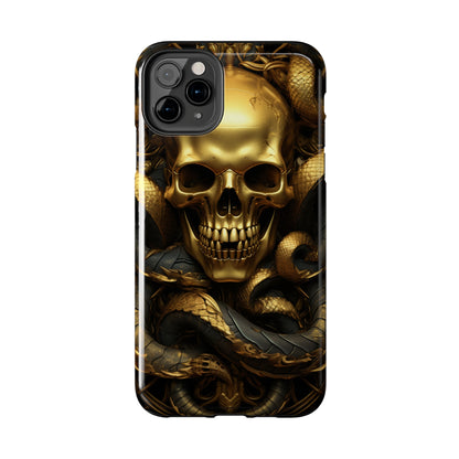 iPhone 14 Case Dark Elegance: Gold Skulls and Snakes Tough iPhone Case | An Edgy Goth Delight